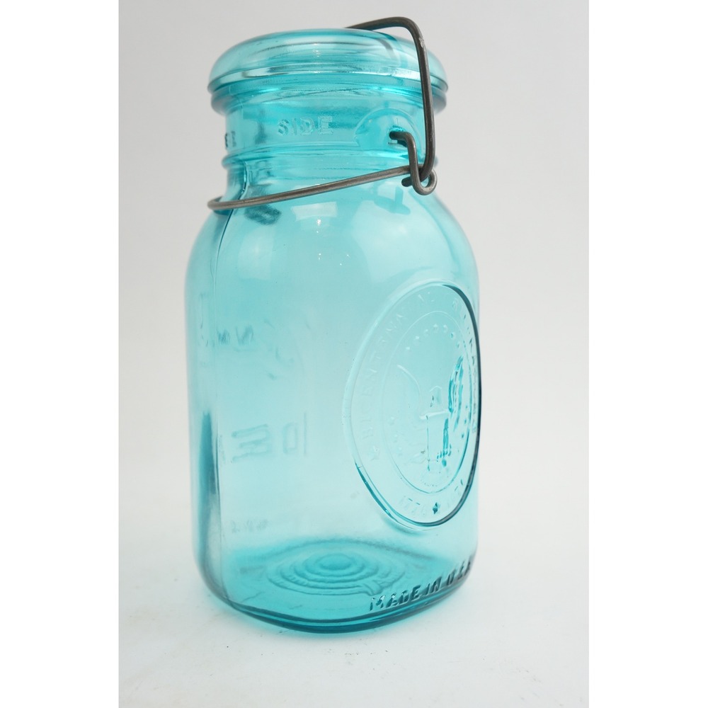 Ball Ideal A1 Mason Jar Blue Bicentennial Eagle 1776-1976 Wire Lid VGC Vintage